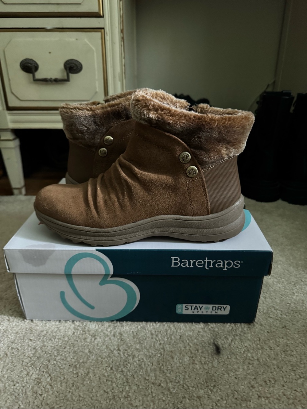BareTraps Brown Faux-Fur Slip-On Ankle Boots